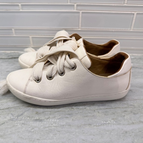 Sezane Baskets Jack Oeillets Smooth Ecru Leather Trainers Sneakers Size 7 - Picture 2 of 12